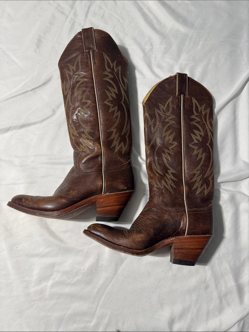 Justin Cowboy Boots Women’s 6B Brown Leather Western Embroidered Rodeo Boho
